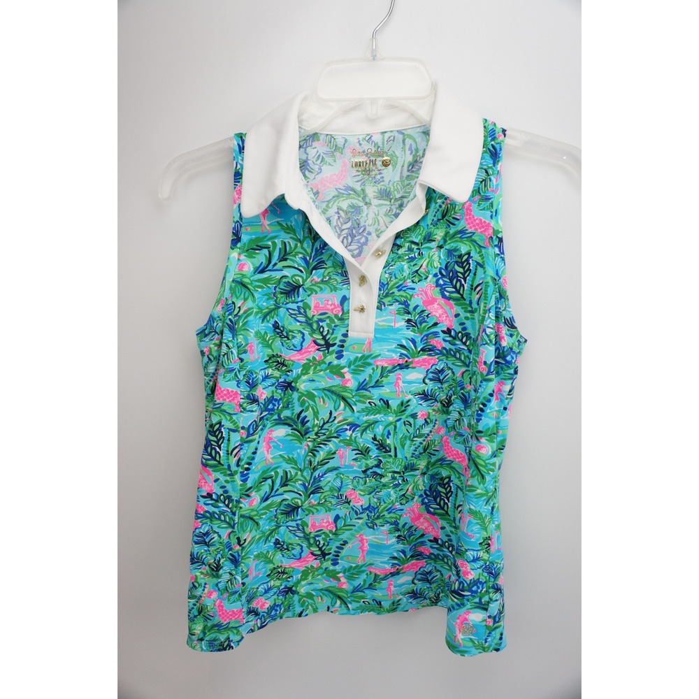 Lilly Pulitzer Polo Shirt XS Multicolor Sleeveless Luxletic Golf Print Excellent
